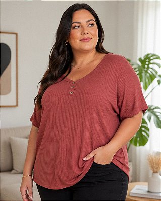 Blusa de Malha Canelada Confort, com Detalhe em Botão - Ref 73.02