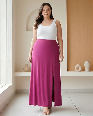 Saia Feminina Longa de Viscolycra Estilo Evasê com Fenda - Ref 73.502