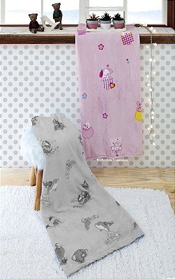 Manta Dyuri Baby Estampada Rosa Jolitex 90cm x 1,10m