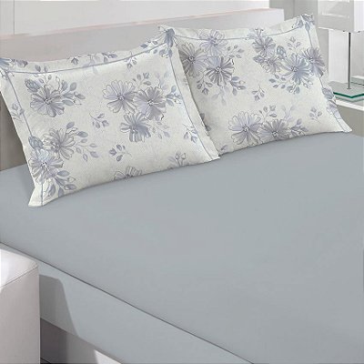 Jogo de Cama King Reflete Estampado Ariane Cinza 180 Fios Buettner 3 peças