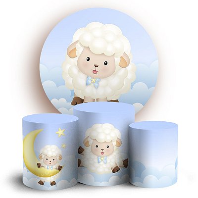 KIT Redondo e Trio - Ovelhinha Cute Azul - Sublimado 3D