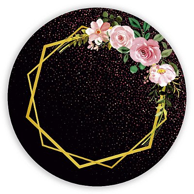 Painel Redondo - Geometrico Glitter Floral - Sublimado 3D