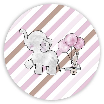 Mini Painel - Elefante Cute Rosa - Sublimado 3D