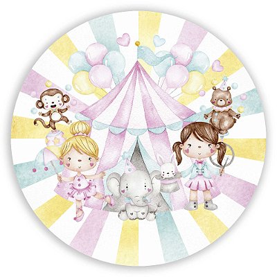 Mini Painel - Circo Rosa Aquarelado - Sublimado 3D
