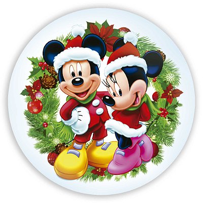 Capa Painel Redondo Sublimado - Natal Mickey e Minnie