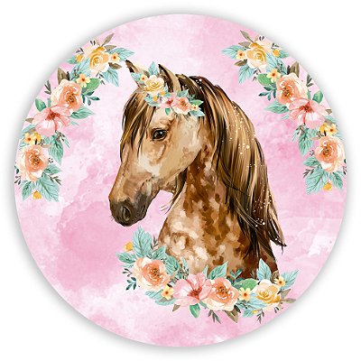Painel Redondo - cavalo floral - Sublimado 3D