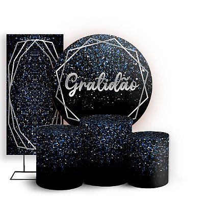 Capas Painel Redondo Trio Cilindro e Faixa Lateral Sublimado - Gratidão Glitter