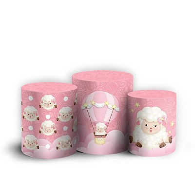 Trio Cilindro - Ovelhinha Rosa - Sublimado 3D + Elástico