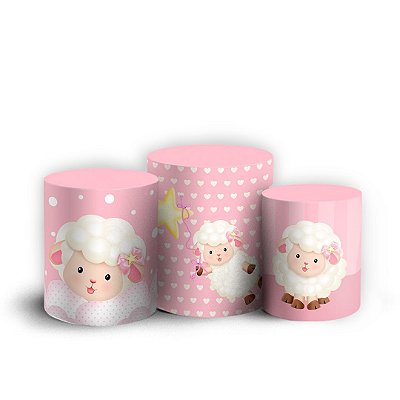 Trio Cilindro - Ovelhinha Rosa - Sublimado 3D + Elástico