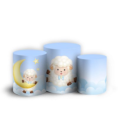 Trio Cilindro - Ovelhinha Cute Azul - Sublimado 3D + Elástico