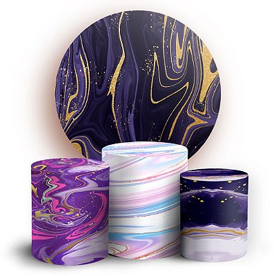 KIT Redondo e Trio - Marmore Glitter Roxo - Sublimado 3D