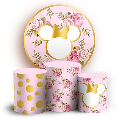 KIT Redondo e Trio - Minnie Floral - Sublimado 3D