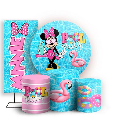 KIT Redondo Trio e Faixa - Minnie Pool Party - Sublimado 3D