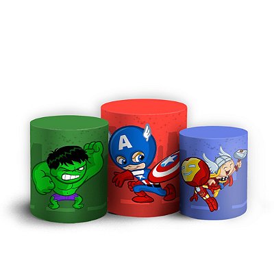 Trio Cilindro - Vingadores Cute - Sublimado 3D + Elástico