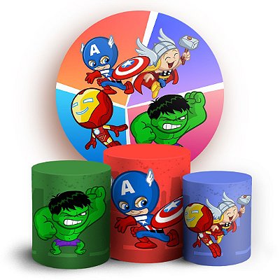 KIT Redondo e Trio - Vingadores Cute - Sublimado 3D