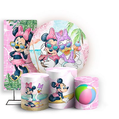 KIT Redondo Trio e Faixa - Minnie Pool Party - Sublimado 3D