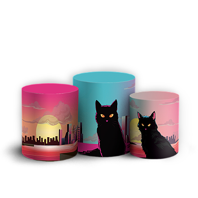 Trio Cilindro - Gato Preto - Sublimado 3D + Elástico