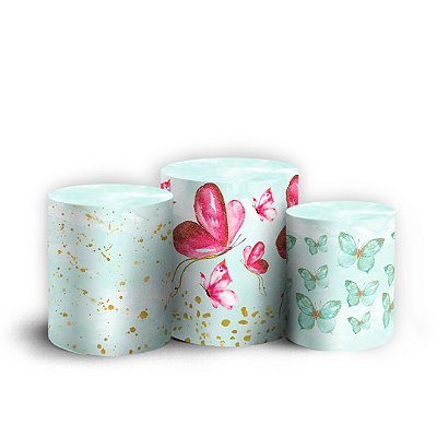 Trio Cilindro - Borboletas Glitter - Sublimado 3D + Elástico