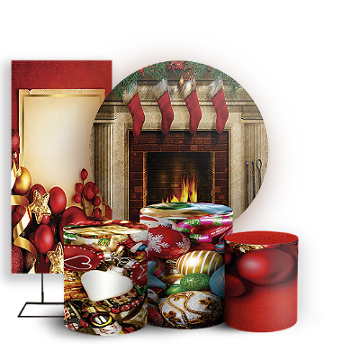 Capas Painel Redondo Trio Cilindro e Faixa Lateral Sublimado - Natal