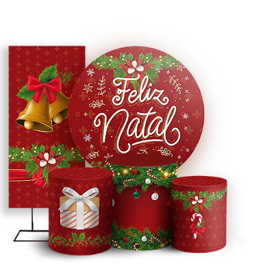 Capas Painel Redondo Trio Cilindro e Faixa Lateral Sublimado - Natal