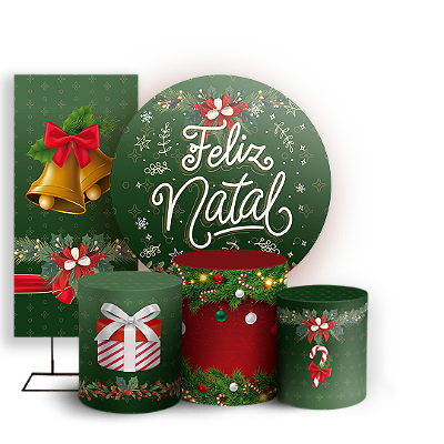 Capas Painel Redondo Trio Cilindro e Faixa Lateral Sublimado - Natal