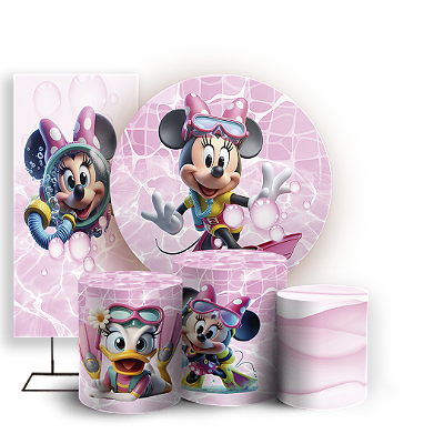 KIT Redondo Trio e Faixa - Minnie Pool Party - Sublimado 3D