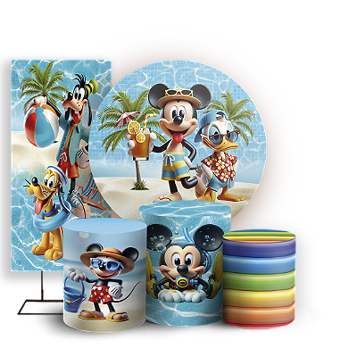 KIT Redondo Trio e Faixa - Mickey Pool Party - Sublimado 3D
