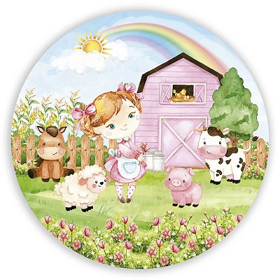 Mini Painel - Fazendinha Menina Rosa - Sublimado 3D