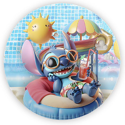 Painel Redondo - Stitch Pool Party - Sublimado 3D
