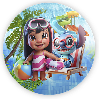 Painel Redondo - Stitch Pool Party - Sublimado 3D