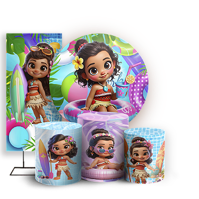 KIT Redondo Trio e Faixa - Princesas Pool Party - Sublimado 3D