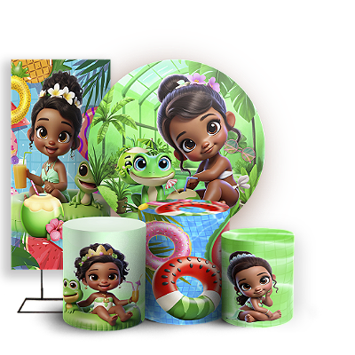 KIT Redondo Trio e Faixa - Princesas Pool Party - Sublimado 3D