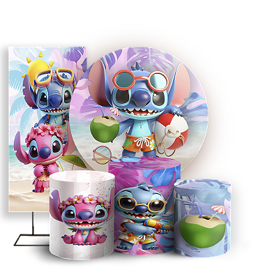 KIT Redondo Trio e Faixa - Stitch Pool Party - Sublimado 3D