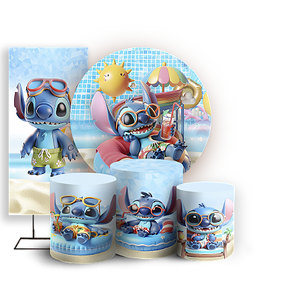 KIT Redondo Trio e Faixa - Stitch Pool Party - Sublimado 3D