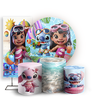 KIT Redondo Trio e Faixa - Stitch Pool Party - Sublimado 3D
