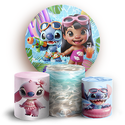 KIT Redondo e Trio - Stitch Pool Party - Sublimado 3D