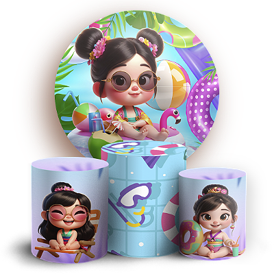 KIT Redondo e Trio - Princesas Pool Party - Sublimado 3D