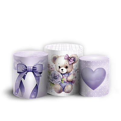 Trio Cilindro Sublimado 3D - Ursinha Lilás