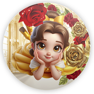 Capa Painel Redondo Sublimado - Princesa Bela e a Fera