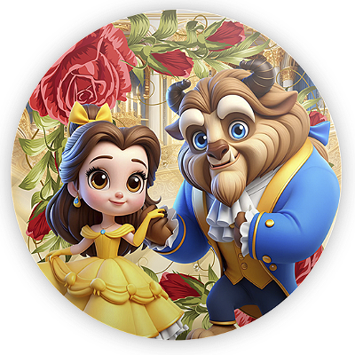 Capa Painel Redondo Sublimado - Princesa Bela e a Fera