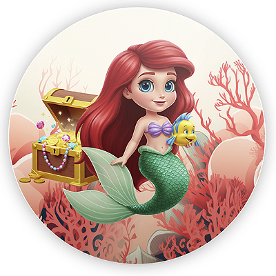 Capa Painel Redondo Sublimado - Princesa Ariel Pequena Sereia