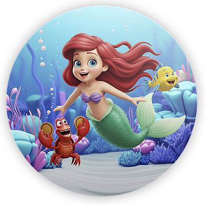Capa Painel Redondo Sublimado - Princesa Ariel Pequena Sereia