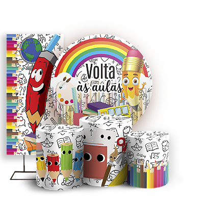KIT Redondo Trio e Faixa Sublimado 3D - Volta as Aulas