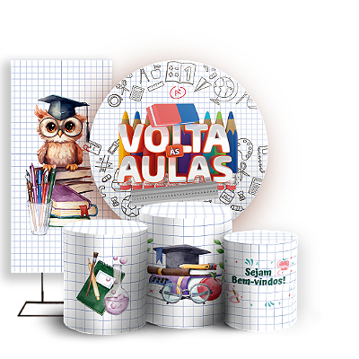 KIT Redondo Trio e Faixa Sublimado 3D - Volta as Aulas