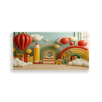 Painel Retangular Sublimado 3D - Fundo Fotografico Escola ABC