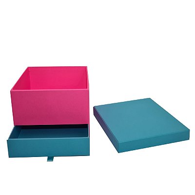 Caixa de Presente 20x20x15 Cartonada Com Gaveta Pink/Bahamas