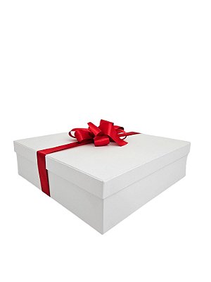 Caixa de Presente 40x40x10 Cartonada Branca Laço Vermelho