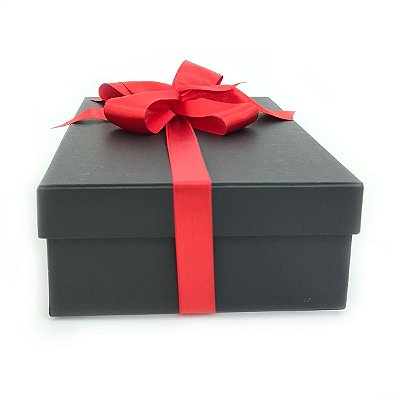 Caixa de Presente 25x20x15 Cartonada Preta Laço Vermelho