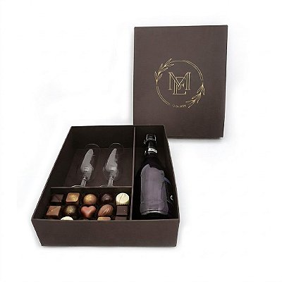 Caixa de Presente 26x33x9 Personalizada Logomarca Divisorias Bebidas Taças Padrinhos Casamento