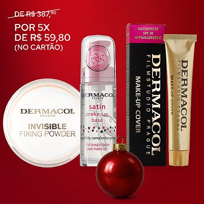 Kit Pele Perfeita Dermacol (primer, base de alta cobertura e pó translúcido)